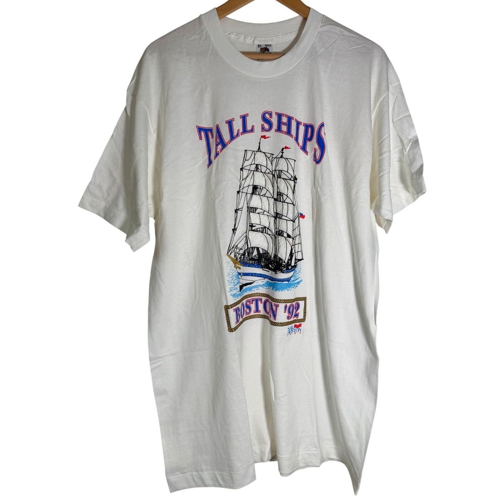 Vintage Fruit Of The Loom 1992 Sail Boston Harbor Tall Ships T Shirt White XL